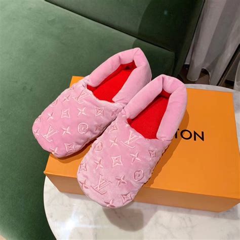 pink fluffy Louis Vuitton slippers